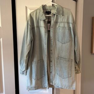 PrettyLittleThing Light Wash Oversized Denim Shirt Dress, Size 6